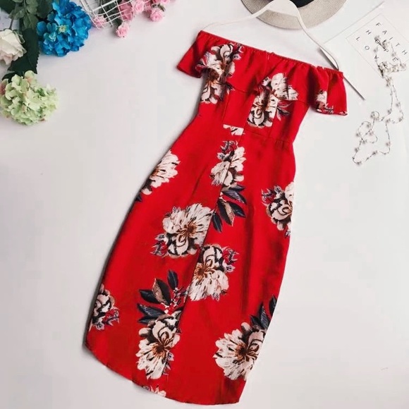 Floral High Low Off Shoulder Dress - Picture 3 of 6